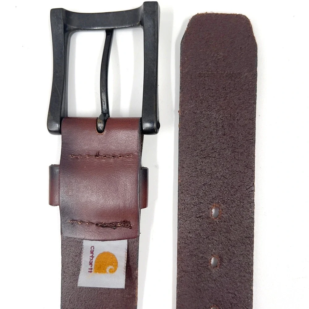 Carhartt Men's Anvil Belt 2203 Dark Brown Bridle Leather Matte Black Buckle 36